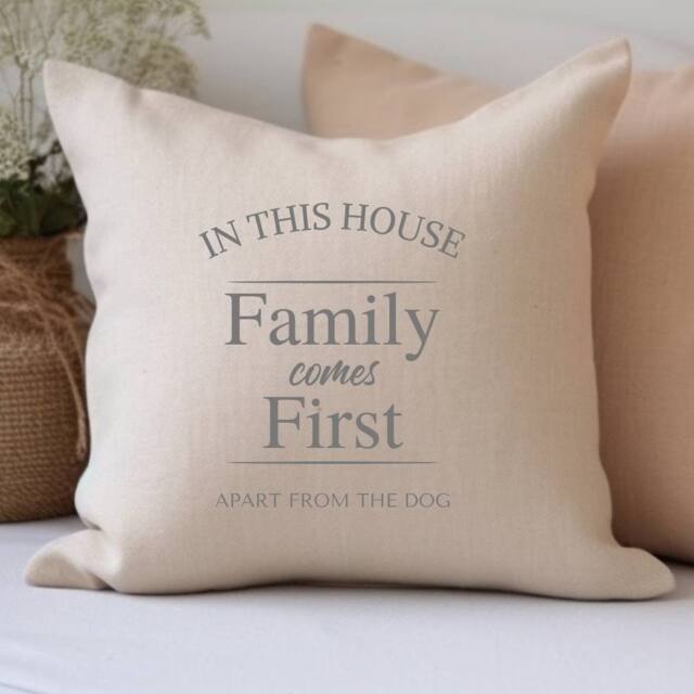 Aye Do Gifts Personalised Family Comes First Cushion in Beige - Size: 40 cm x 40 cm - image 1