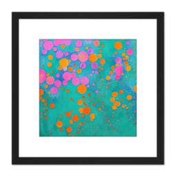 Artery8 Modern Abstract Pink Orange Circles On Teal Colourful Square Wooden Framed Wall Art Print Picture 8X8 Inch in Black - thumbnail 1