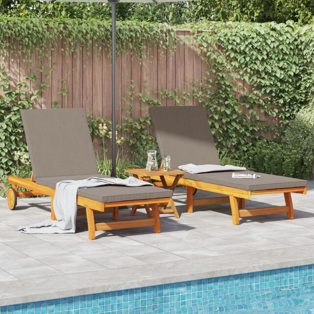 Berkfield Home Sun Loungers 2 pcs with Wheels & Cushion Solid Wood Acacia in Brown - image 1
