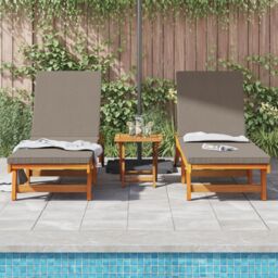 Berkfield Home Sun Loungers 2 pcs with Wheels & Cushion Solid Wood Acacia in Brown - thumbnail 3