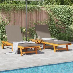 Berkfield Home Sun Loungers 2 pcs with Wheels & Cushion Solid Wood Acacia in Brown - thumbnail 1