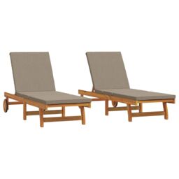 Berkfield Home Sun Loungers 2 pcs with Wheels & Cushion Solid Wood Acacia in Brown - thumbnail 2