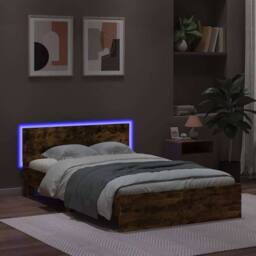 Berkfield Home Durable Bed Frame with Headboard & LED Smoked Oak 120x190 cm Sm in Brown - Size: Small Double - thumbnail 1