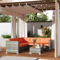 OUTSUNNY 4 Pieces Rattan Garden Furniture Sofa Set with Coffee Table Orange