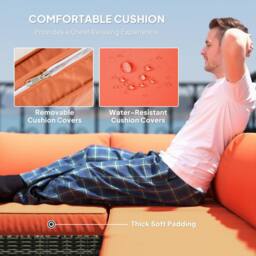 OUTSUNNY 4 Pieces Rattan Garden Furniture Sofa Set with Coffee Table Orange - thumbnail 5