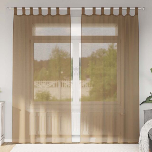 Berkfield Home Voile Curtains with Loops 2 pcs Light Brown 140x225 cm - image 1