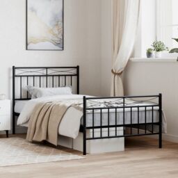 Berkfield Home Metal Bed Frame with Headboard & Footboard Black 100x190 cm - thumbnail 1