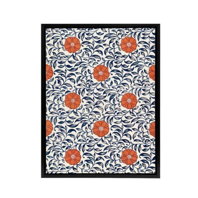 "Artery8 Owen Jones Simple Red Flower Bloom Pattern Framed Canvas Art Print in White - Size: W12"" x H16""" - image 1