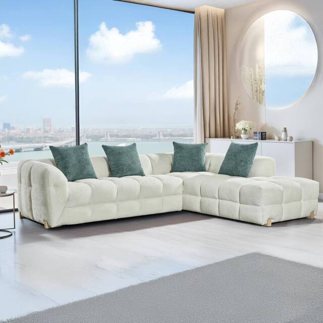 Furnishings For Less UK Geneva Beige Fabric 5 Seater L Shaped Corner Sofa Right Hand Facing - image 1