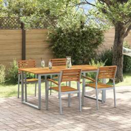Berkfield Home Modern 5 Piece Garden Dining Set Solid Wood Acacia & Metal in Grey - thumbnail 2