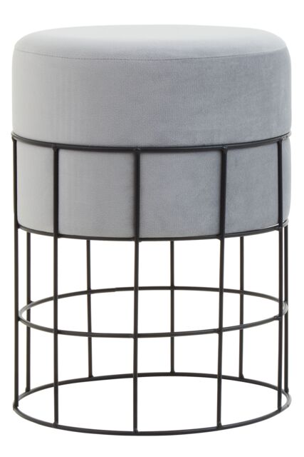 Orsina Grey Velvet Round Stool With Black Cage Base, Slimline Velvet Barstool, Stool Chair With Metal Structure - image 1