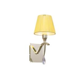 Netlighting Siena Wall Lamp Switched E14 Brass Amber Cream Shade & Crystal in Yellow
