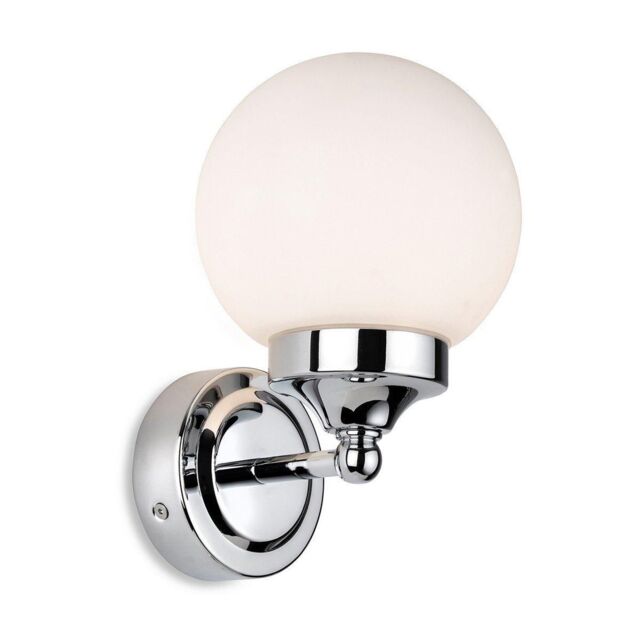Netlighting Louis Bathroom Globe Wall Light Chrome with Opal White Glass IP44 in Grey