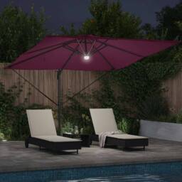 Berkfield Home Cantilever Roma Parasol with LEDs Bordeaux Red 286x285x270 cm Alu… in Burgundy - Size: 286 x 285 x 270 cm - thumbnail 4