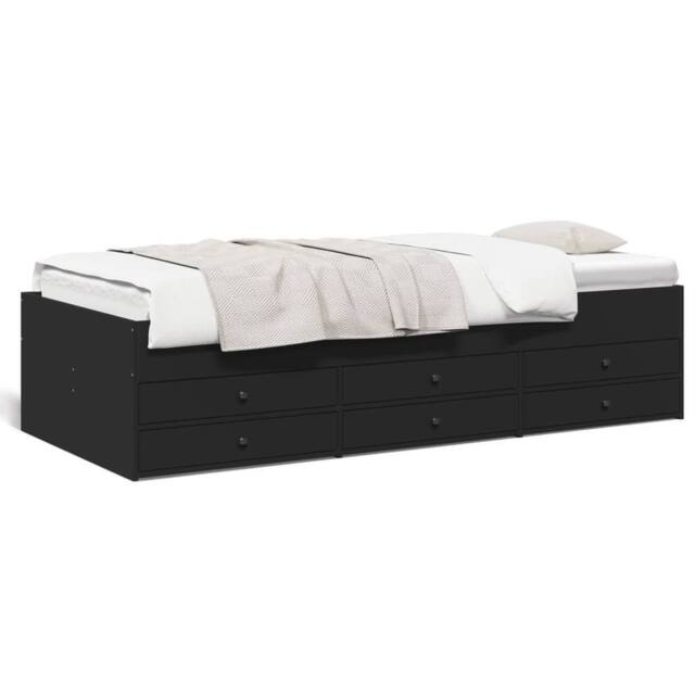 Berkfield Home Daybed with Drawers without Mattress Black 75x190 cm Small Single - image 1