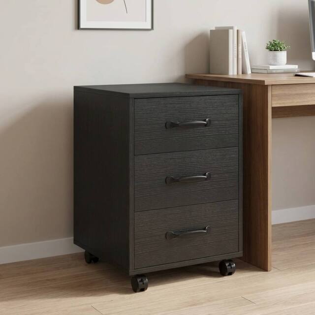 STILVORA 3 Drawer Storage Cabinet with Wheels, Black - image 1
