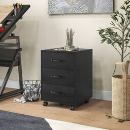 STILVORA 3 Drawer Storage Cabinet with Wheels, Black - thumbnail 3