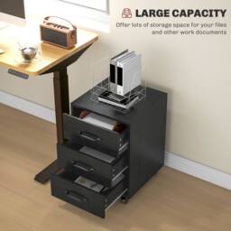 STILVORA 3 Drawer Storage Cabinet with Wheels, Black - thumbnail 6