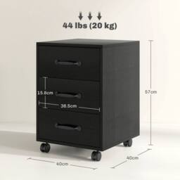 STILVORA 3 Drawer Storage Cabinet with Wheels, Black - thumbnail 4