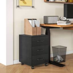 STILVORA 3 Drawer Storage Cabinet with Wheels, Black - thumbnail 2