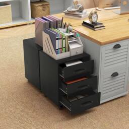 STILVORA 3 Drawer Storage Cabinet with Wheels, Black - thumbnail 9