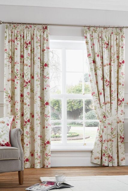 Fusion 'Jeannie' 100% Cotton Light Filtering Pair of Pencil Pleat Curtains in Red - Size: 117 cm width x 137 cm drop - image 1