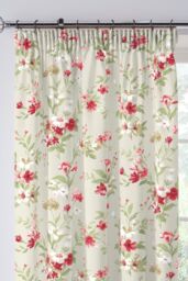 Fusion 'Jeannie' 100% Cotton Light Filtering Pair of Pencil Pleat Curtains in Red - Size: 117 cm width x 137 cm drop - thumbnail 2