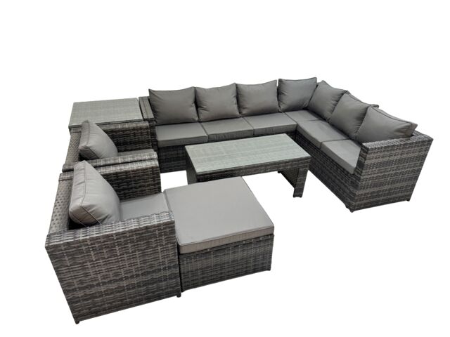 Fimous Garden Furniture Set with 2 Chair Big Stool Side Table Dark Grey Mixed - image 1