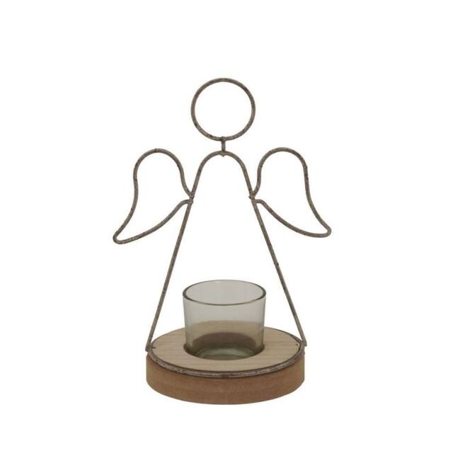 Lemon Pavilion Furniture and Decor Rustic Outline Angel Tealight on Stand with Glass Votive L9xW13xH19 cm in Brown