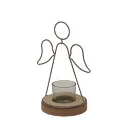 Lemon Pavilion Furniture and Decor Rustic Outline Angel Tealight on Stand with Glass Votive L9xW13xH19 cm in Brown - thumbnail 2