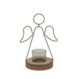 Lemon Pavilion Furniture and Decor Rustic Outline Angel Tealight on Stand with Glass Votive L9xW13xH19 cm in Brown - thumbnail 1