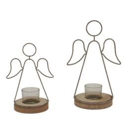 Lemon Pavilion Furniture and Decor Rustic Outline Angel Tealight on Stand with Glass Votive L9xW13xH19 cm in Brown - thumbnail 4