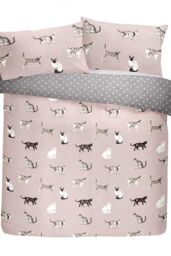 Fusion 'Cats' Luscious Hand Drawn Cat Print Duvet Cover Set in Rose - Size: Double - thumbnail 4