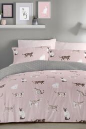Fusion 'Cats' Luscious Hand Drawn Cat Print Duvet Cover Set in Rose - Size: Double - thumbnail 1