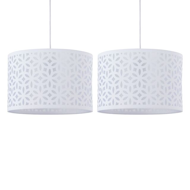 First Choice Lighting Set of 2 White Laser Cut 25cm Pendant Lightshades - image 1