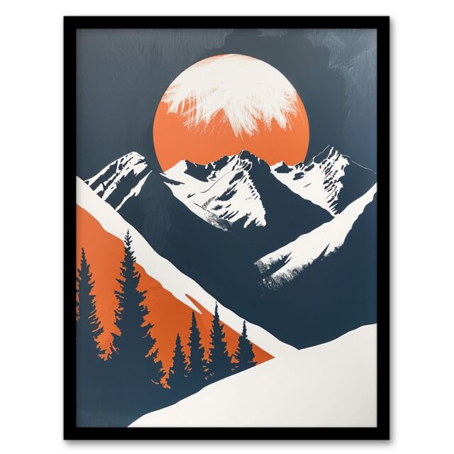 "Artery8 Rocky Mountains Forest Sunrise Modern Painting Framed Wall Art in Orange - Size: W12"" x H16""" - image 1