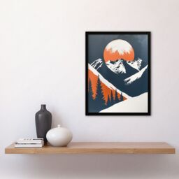 "Artery8 Rocky Mountains Forest Sunrise Modern Painting Framed Wall Art in Orange - Size: W12"" x H16""" - thumbnail 4