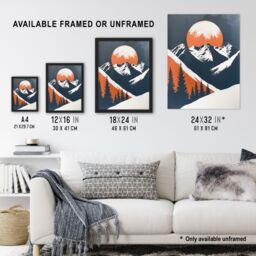 "Artery8 Rocky Mountains Forest Sunrise Modern Painting Framed Wall Art in Orange - Size: W12"" x H16""" - thumbnail 3
