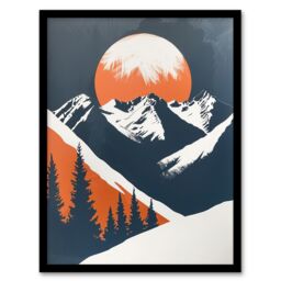 "Artery8 Rocky Mountains Forest Sunrise Modern Painting Framed Wall Art in Orange - Size: W12"" x H16""" - thumbnail 1