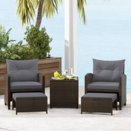 Costway 5 Piece Patio Rattan Furniture With 2 Ottomans & Tempered Glass Coffee Table in Grey - thumbnail 9