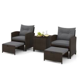 Costway 5 Piece Patio Rattan Furniture With 2 Ottomans & Tempered Glass Coffee Table in Grey - thumbnail 8