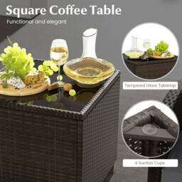 Costway 5 Piece Patio Rattan Furniture With 2 Ottomans & Tempered Glass Coffee Table in Grey - thumbnail 4