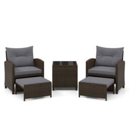 Costway 5 Piece Patio Rattan Furniture With 2 Ottomans & Tempered Glass Coffee Table in Grey