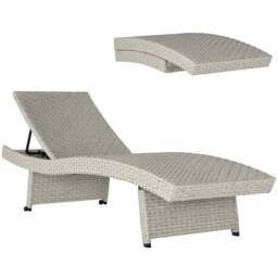 Kelvenix PE Rattan Sun Lounger with 4-Level Adjustable Backrest in Grey - Size: 0.6m2 - thumbnail 1