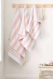 Bianca 'Reversible Stripe' Cotton Jacquard Bath Towel in Pale Pink - thumbnail 3