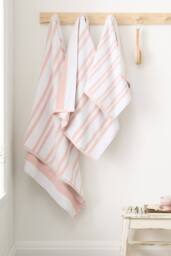 Bianca 'Reversible Stripe' Cotton Jacquard Bath Towel in Pale Pink - thumbnail 4
