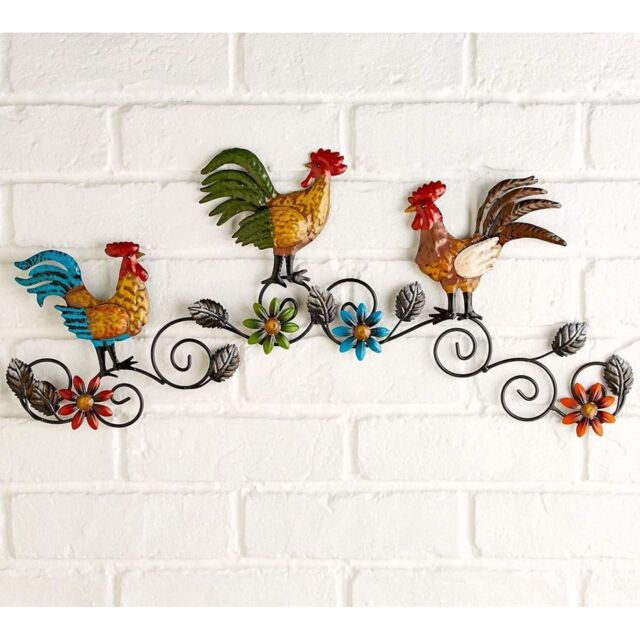 mysmartbuy Country Cockerels Wall Art - Hand Painted Rooster Ornament Decoration - image 1