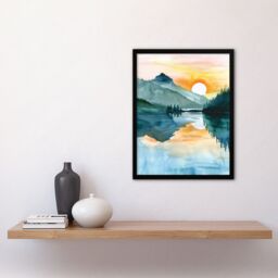 "Artery8 Sun Rising Over Lake Blanche Mountain Landscape Framed Wall Art in Green - Size: W12"" x H16""" - thumbnail 4