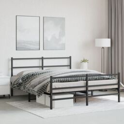 Berkfield Home Metal Bed Frame without Mattress with Footboard¬†Black 150x200cm in Black - Size: 150x200 cm - thumbnail 3
