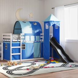 Berkfield Home Bunk Bed without Mattress with Slide & Curtains Blue 90x200 cm